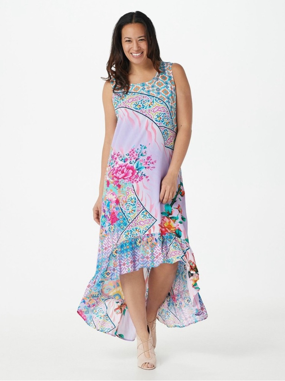 Tolani Mixed Print High Low Maxi Dress Petite Large Petite Lavender Summer Dress